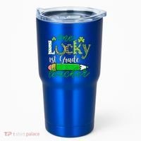 One Lucky 1st Grade Teacher St PatrickS Day Pencil Leopard Tumbler thumb 0