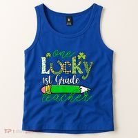 One Lucky 1st Grade Teacher St PatrickS Day Pencil Leopard Tank Top thumb 2