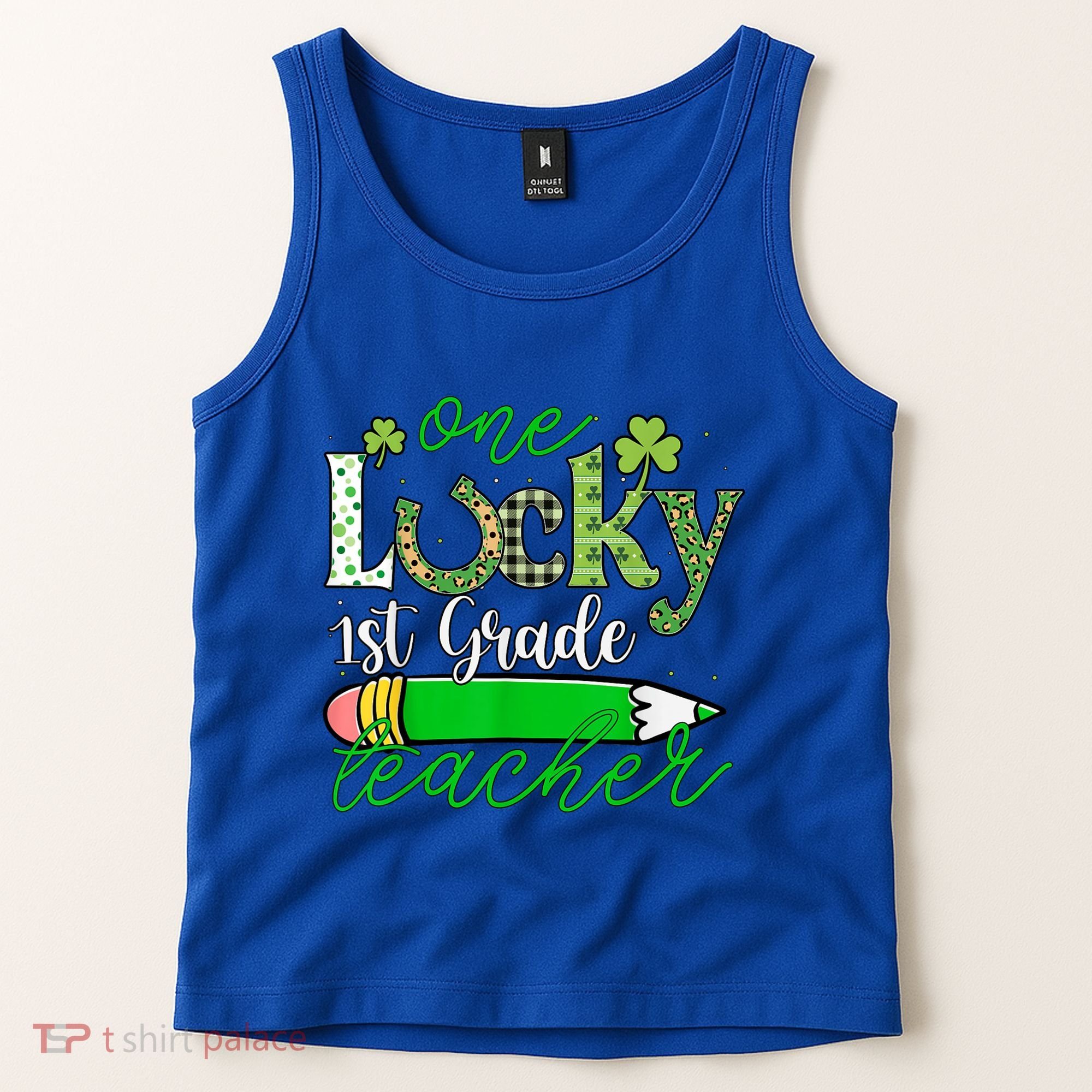 One Lucky 1st Grade Teacher St PatrickS Day Pencil Leopard Tank Top