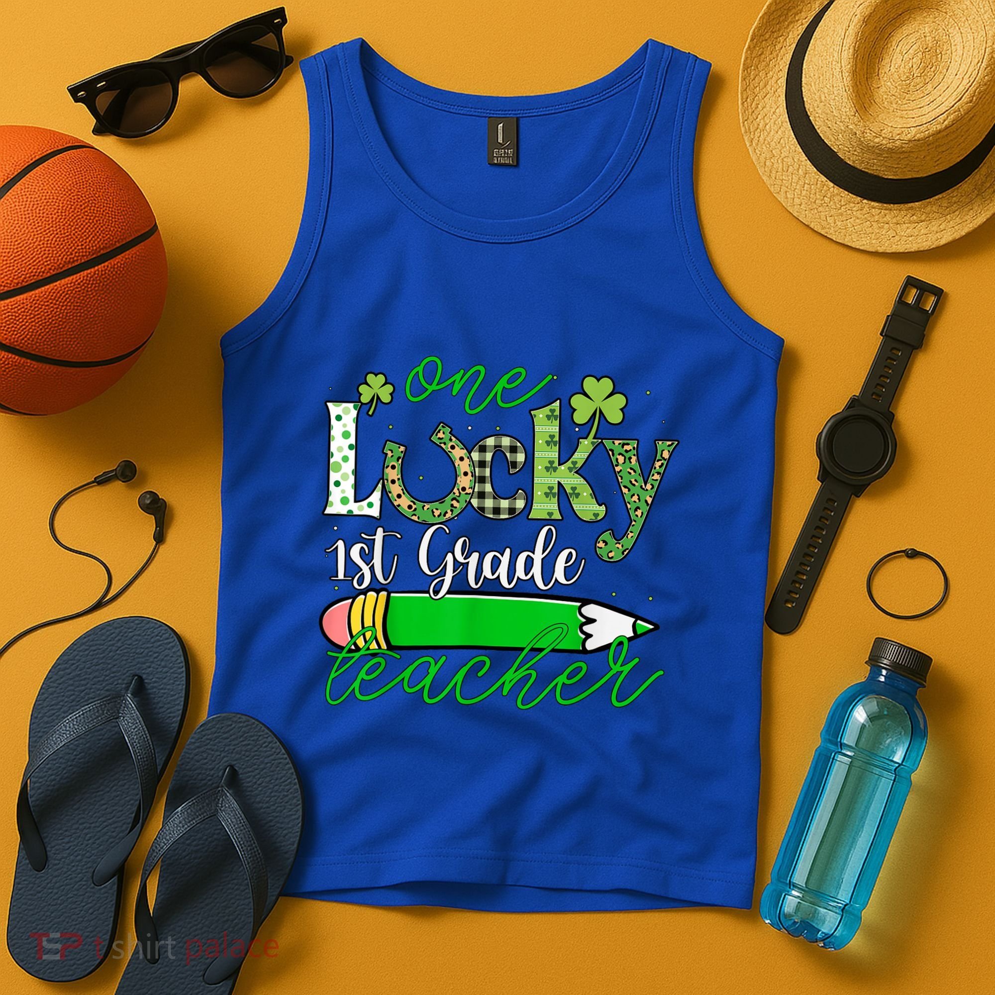One Lucky 1st Grade Teacher St PatrickS Day Pencil Leopard Tank Top