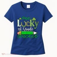 One Lucky 1st Grade Teacher St PatrickS Day Pencil Leopard Women's T-Shirt thumb 0