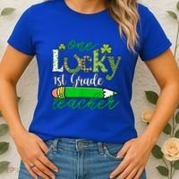 One Lucky 1st Grade Teacher St PatrickS Day Pencil Leopard Women's T-Shirt thumb 2