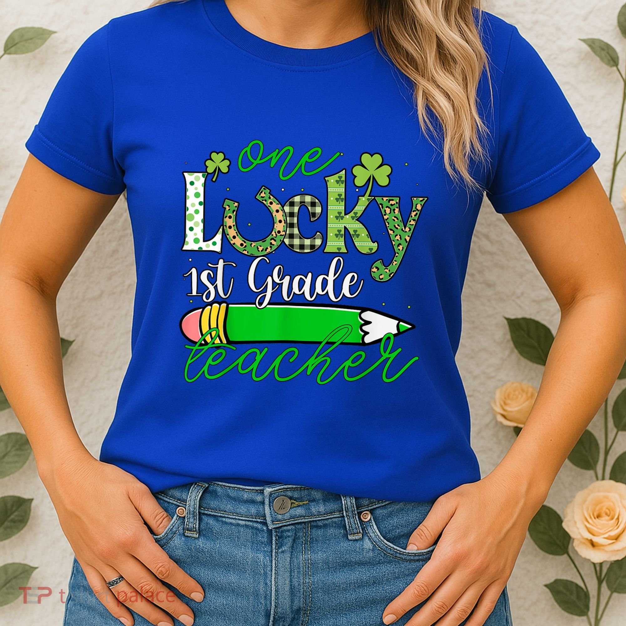 One Lucky 1st Grade Teacher St PatrickS Day Pencil Leopard Women's T-Shirt