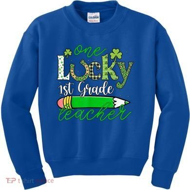 One Lucky 1st Grade Teacher St PatrickS Day Pencil Leopard Kids Sweatshirt