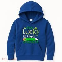 One Lucky 1st Grade Teacher St PatrickS Day Pencil Leopard Kids Hoodie thumb 0