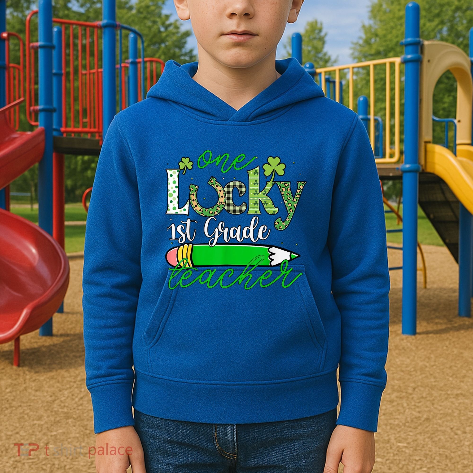 One Lucky 1st Grade Teacher St PatrickS Day Pencil Leopard Kids Hoodie