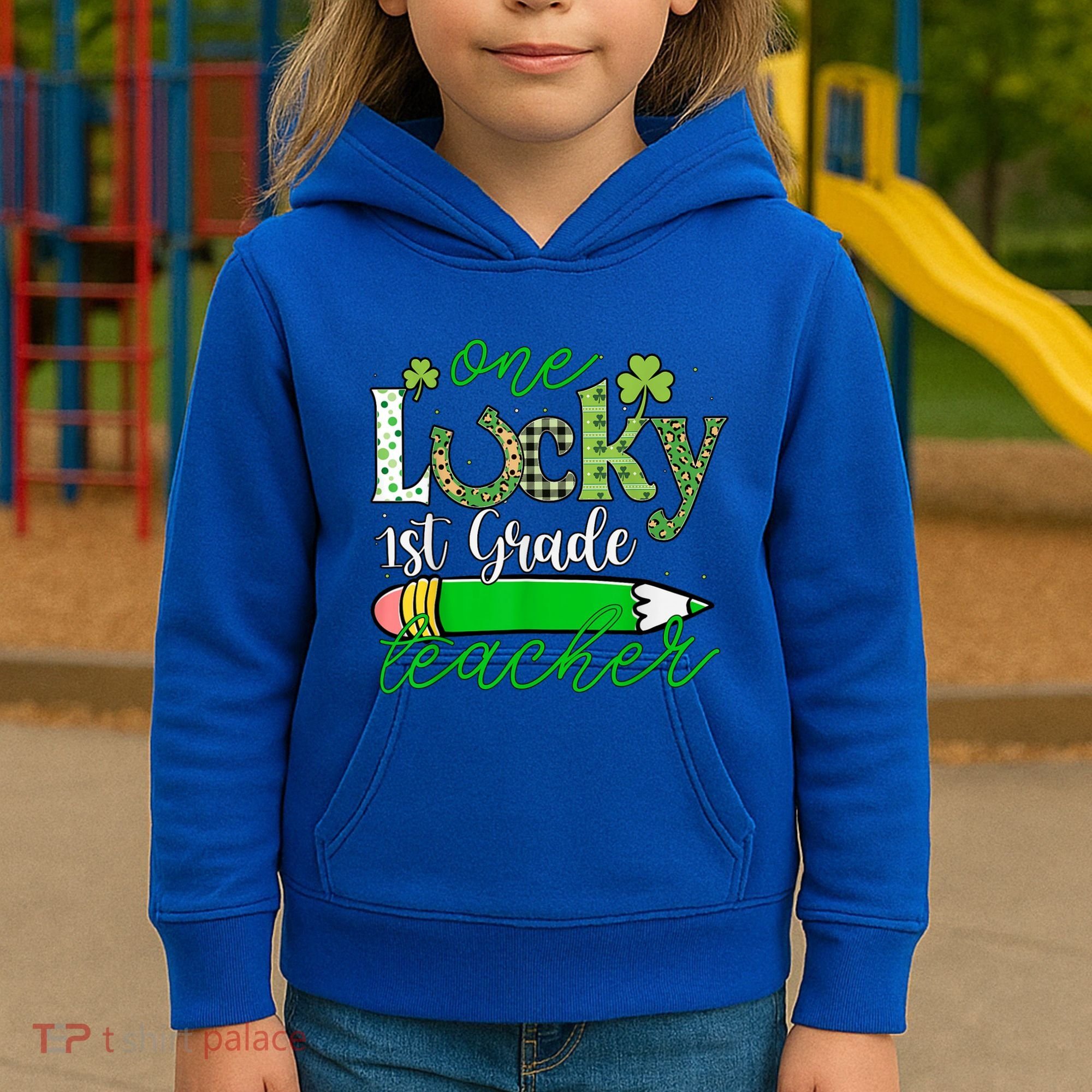One Lucky 1st Grade Teacher St PatrickS Day Pencil Leopard Kids Hoodie