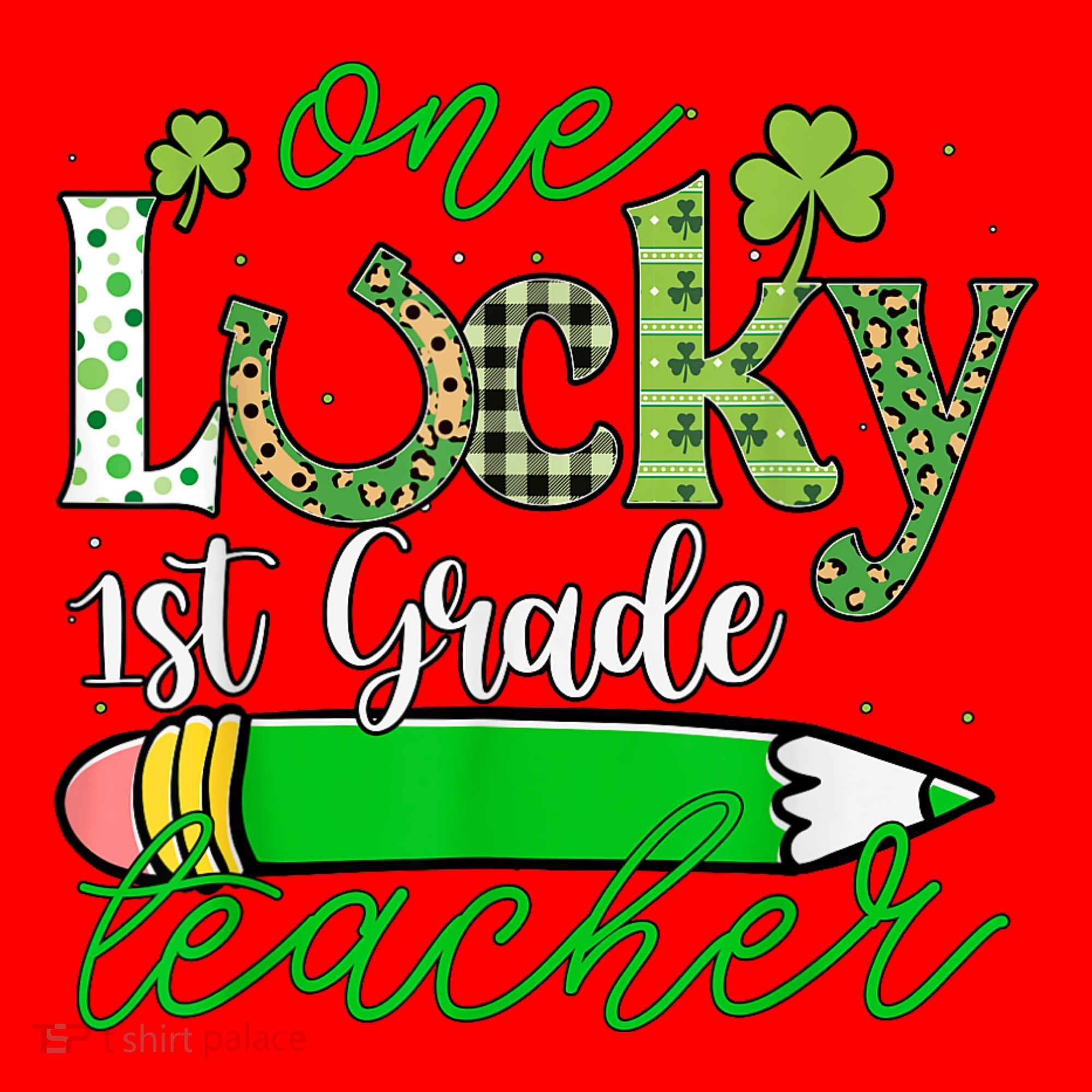 One Lucky 1st Grade Teacher St PatrickS Day Pencil Leopard Santa Hat
