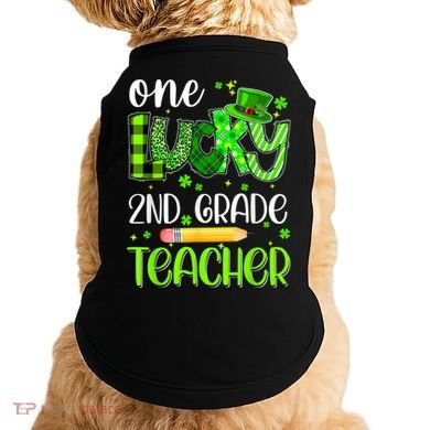 One Lucky 2nd Grade Teacher Pencil Shamrock St Patricks Day Doggie Tank
