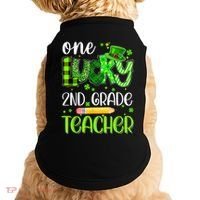 One Lucky 2nd Grade Teacher Pencil Shamrock St Patricks Day Doggie Tank thumb 0