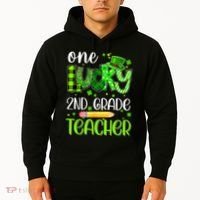One Lucky 2nd Grade Teacher Pencil Shamrock St Patricks Day Hoodie thumb 2
