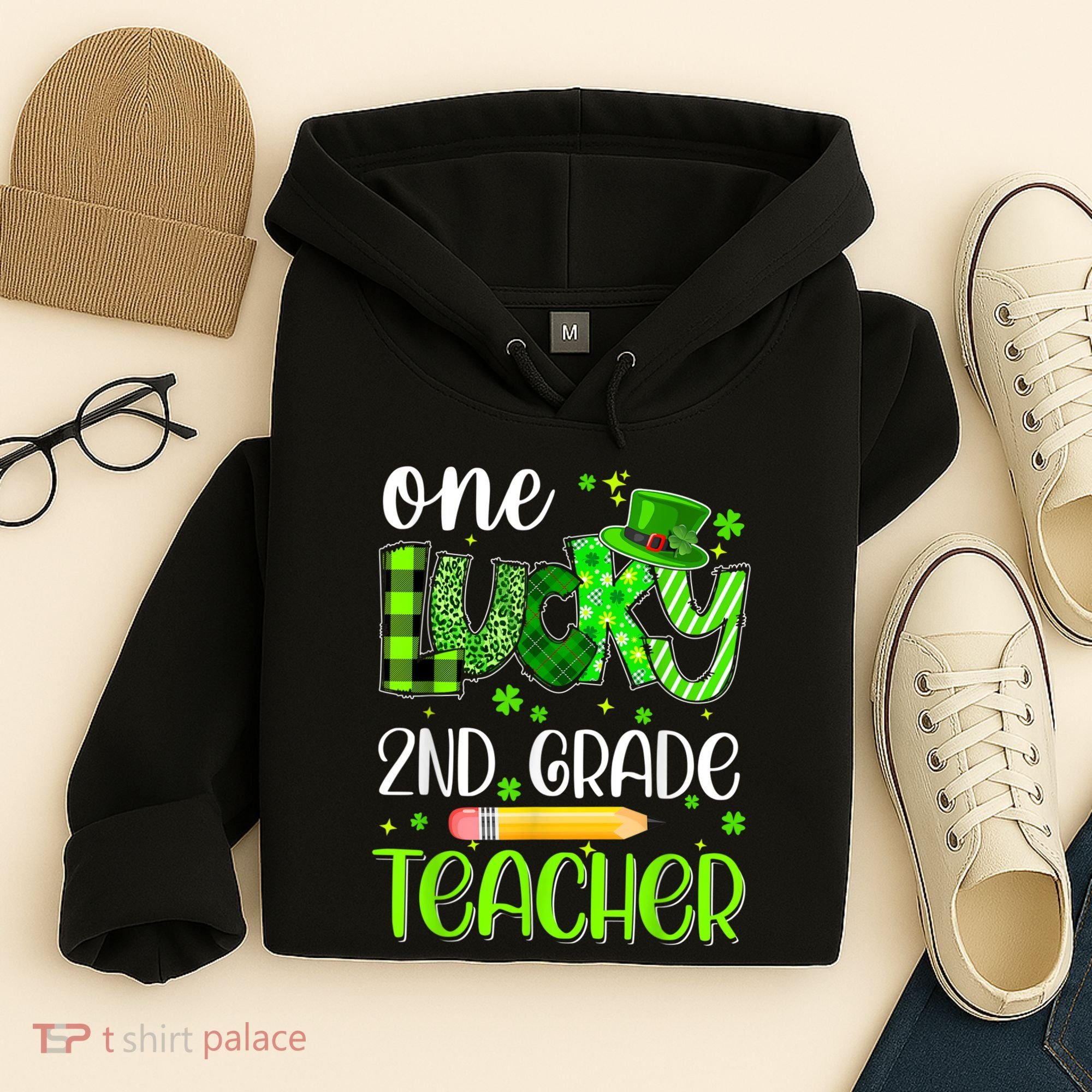 One Lucky 2nd Grade Teacher Pencil Shamrock St Patricks Day Hoodie