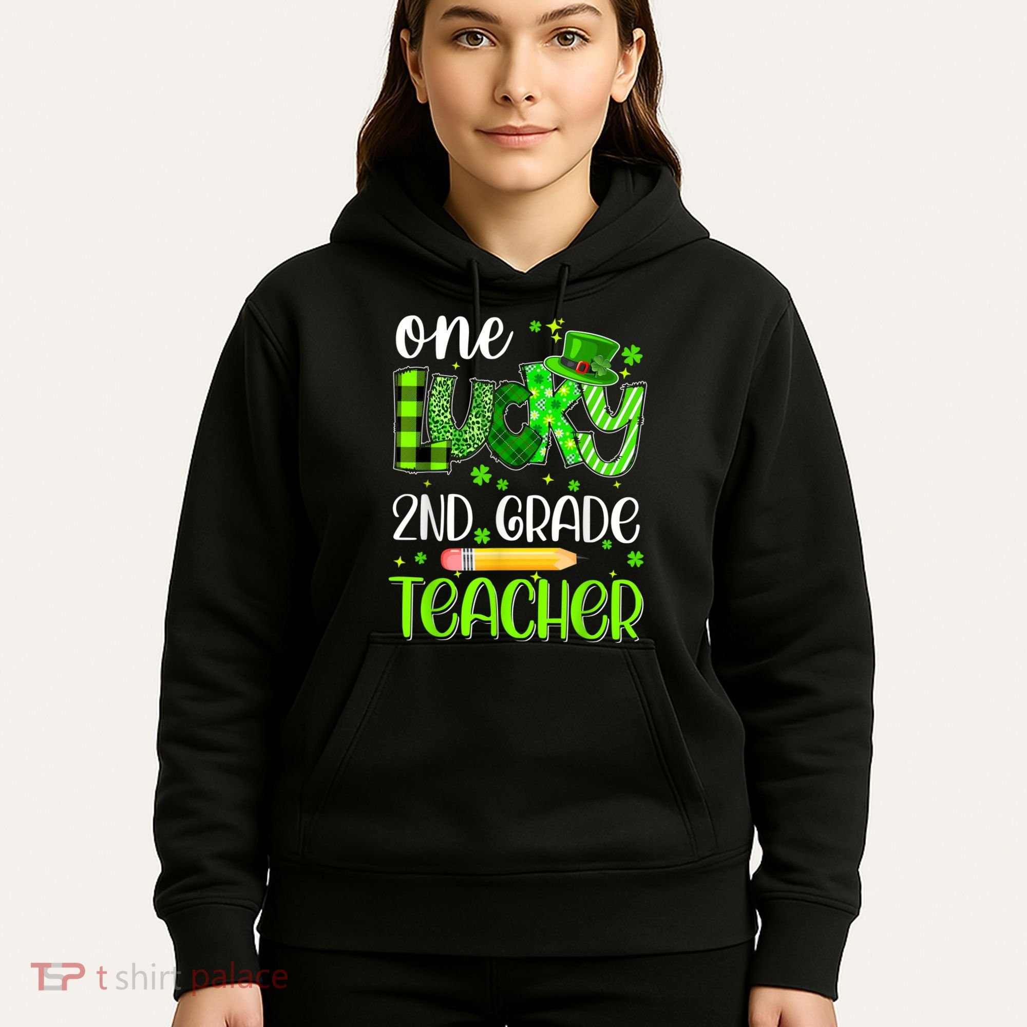 One Lucky 2nd Grade Teacher Pencil Shamrock St Patricks Day Hoodie