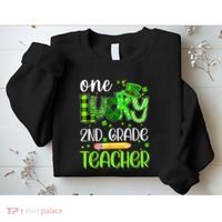 One Lucky 2nd Grade Teacher Pencil Shamrock St Patricks Day Sweatshirt thumb 2