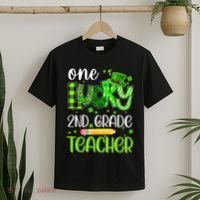 One Lucky 2nd Grade Teacher Pencil Shamrock St Patricks Day T-Shirt thumb 2