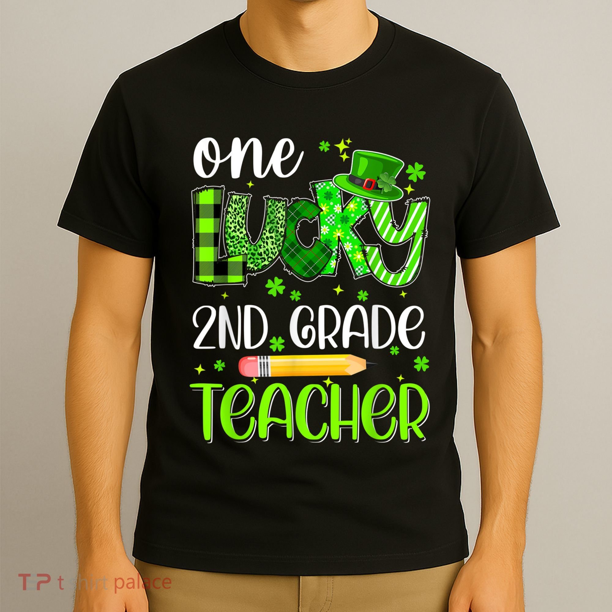 One Lucky 2nd Grade Teacher Pencil Shamrock St Patricks Day T-Shirt
