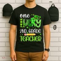 One Lucky 2nd Grade Teacher Pencil Shamrock St Patricks Day T-Shirt thumb 6