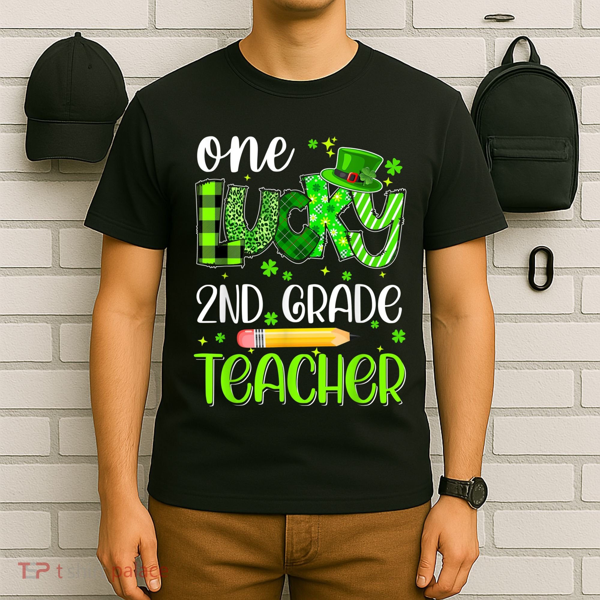 One Lucky 2nd Grade Teacher Pencil Shamrock St Patricks Day T-Shirt