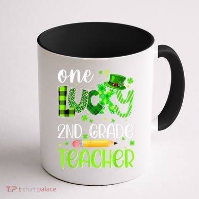 One Lucky 2nd Grade Teacher Pencil Shamrock St Patricks Day Coffee Mug back