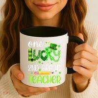 One Lucky 2nd Grade Teacher Pencil Shamrock St Patricks Day Coffee Mug thumb 3