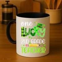 One Lucky 2nd Grade Teacher Pencil Shamrock St Patricks Day Coffee Mug thumb 4