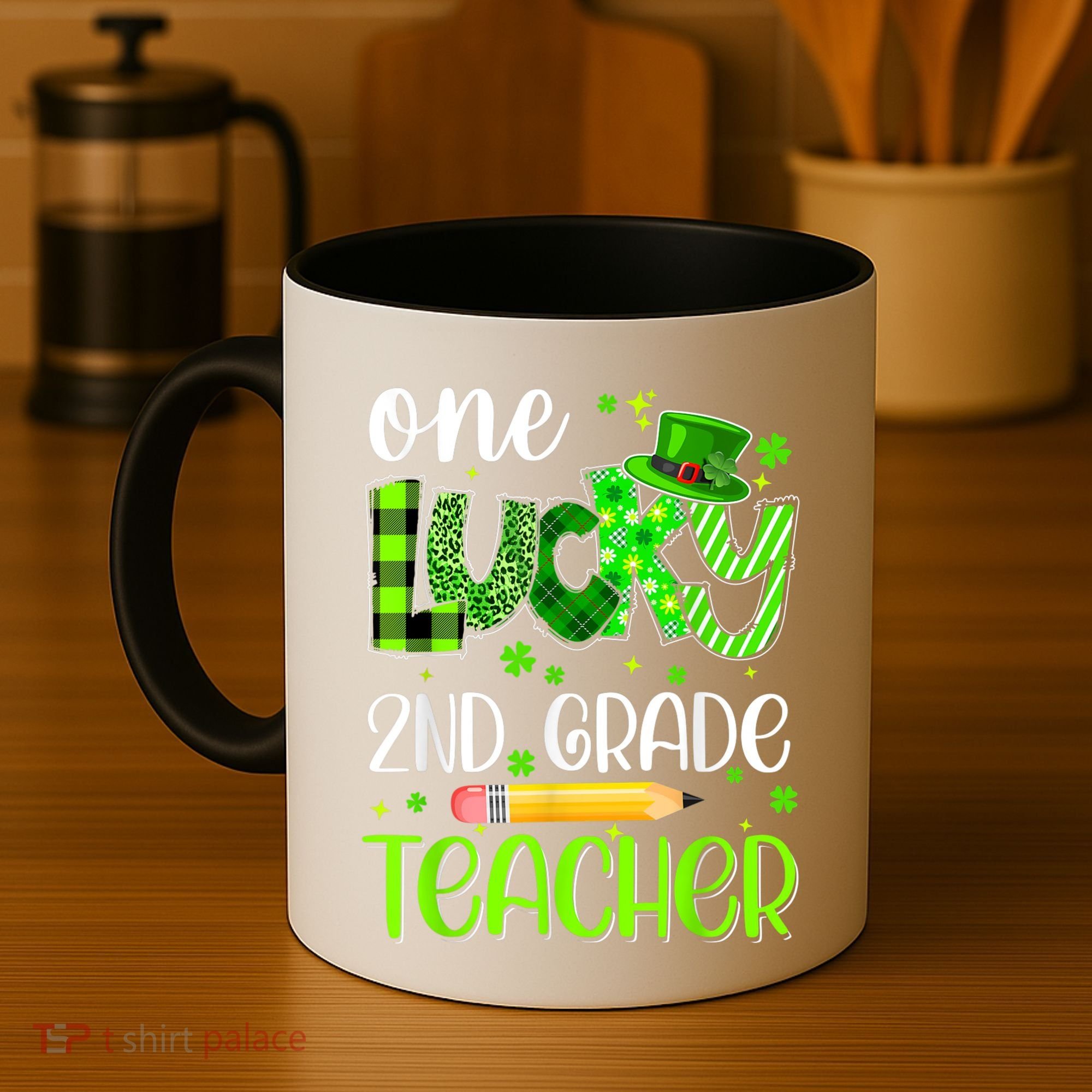One Lucky 2nd Grade Teacher Pencil Shamrock St Patricks Day Coffee Mug