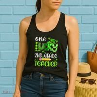 One Lucky 2nd Grade Teacher Pencil Shamrock St Patricks Day Women's Tank Top thumb 2