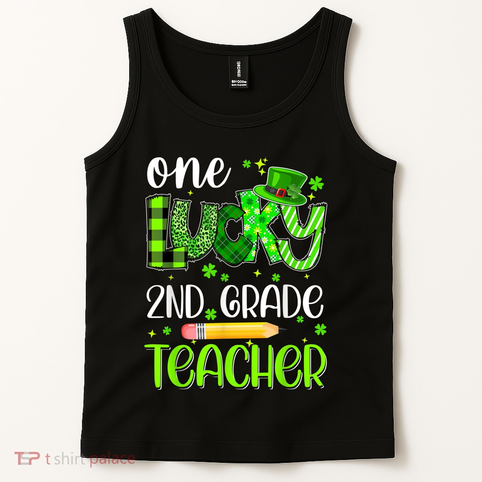 One Lucky 2nd Grade Teacher Pencil Shamrock St Patricks Day Tank Top