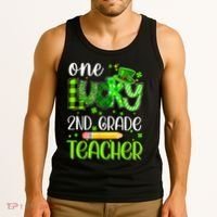 One Lucky 2nd Grade Teacher Pencil Shamrock St Patricks Day Tank Top thumb 3