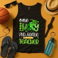 One Lucky 2nd Grade Teacher Pencil Shamrock St Patricks Day Tank Top thumb 4