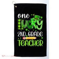 One Lucky 2nd Grade Teacher Pencil Shamrock St Patricks Day Golf Towel thumb 0