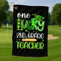 One Lucky 2nd Grade Teacher Pencil Shamrock St Patricks Day Golf Towel thumb 1