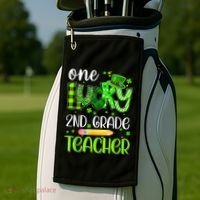 One Lucky 2nd Grade Teacher Pencil Shamrock St Patricks Day Golf Towel thumb 2