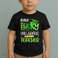 One Lucky 2nd Grade Teacher Pencil Shamrock St Patricks Day Toddler T-Shirt thumb 2