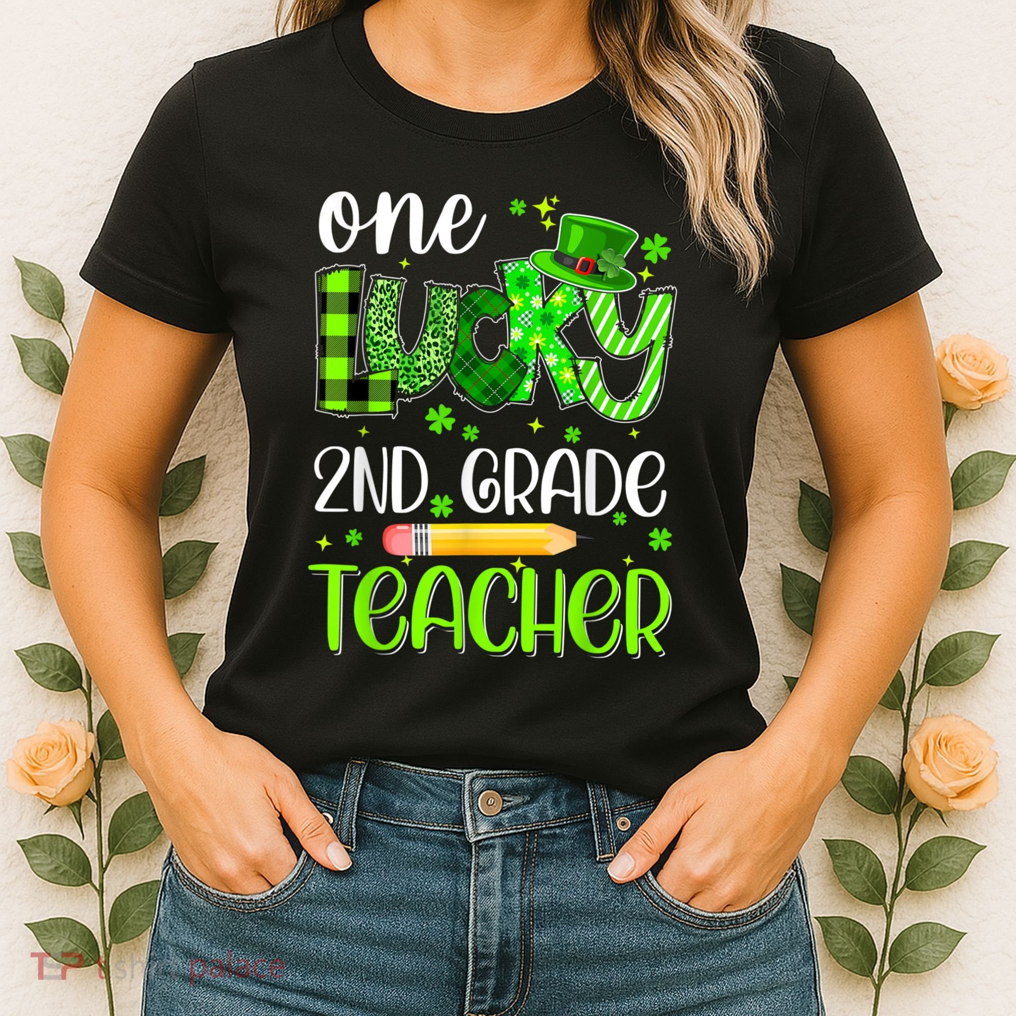 One Lucky 2nd Grade Teacher Pencil Shamrock St Patricks Day Women's T-Shirt