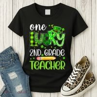 One Lucky 2nd Grade Teacher Pencil Shamrock St Patricks Day Women's T-Shirt thumb 3