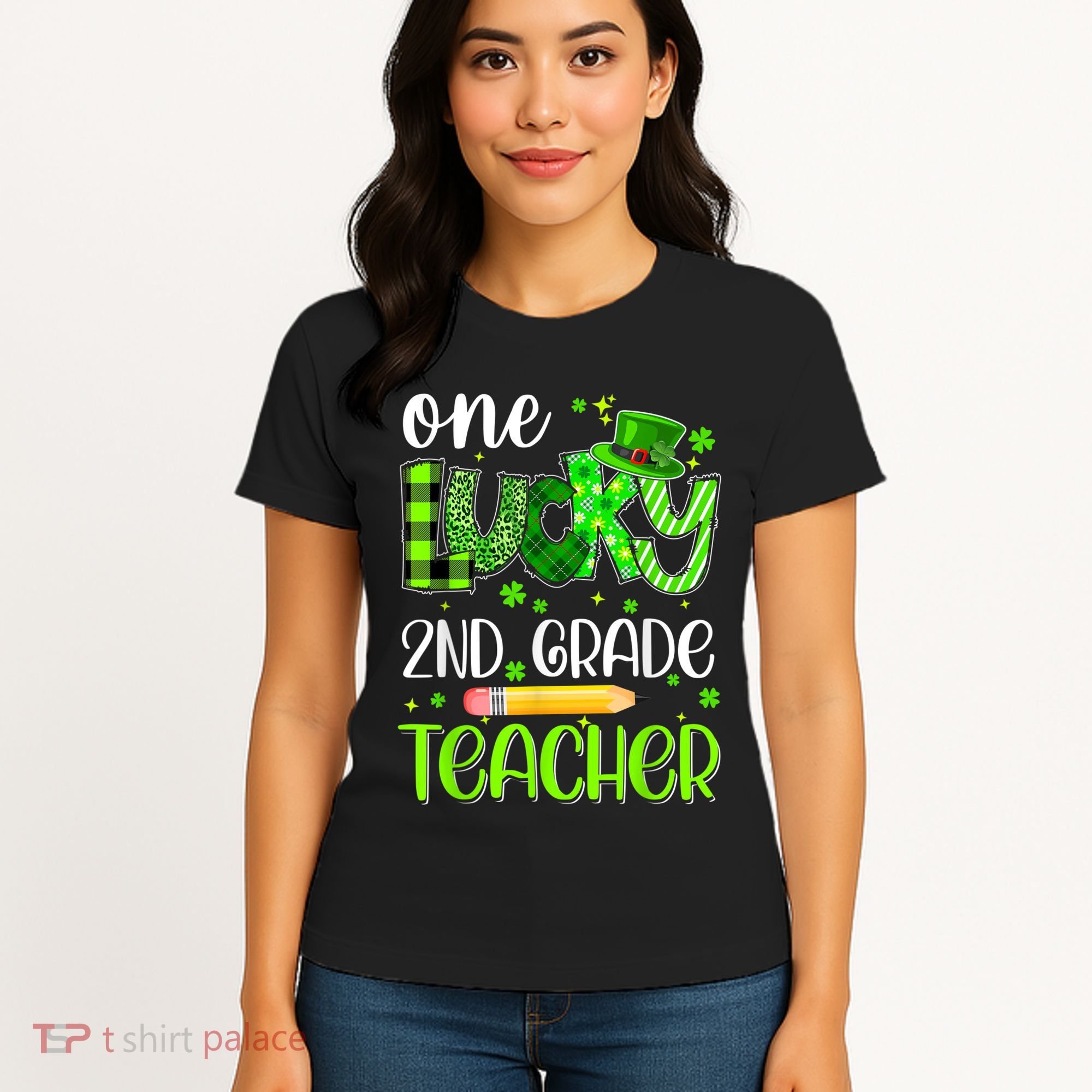 One Lucky 2nd Grade Teacher Pencil Shamrock St Patricks Day Women's T-Shirt