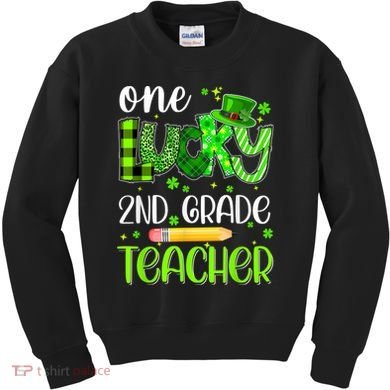 One Lucky 2nd Grade Teacher Pencil Shamrock St Patricks Day Kids Sweatshirt