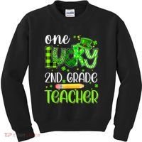 One Lucky 2nd Grade Teacher Pencil Shamrock St Patricks Day Kids Sweatshirt thumb 0