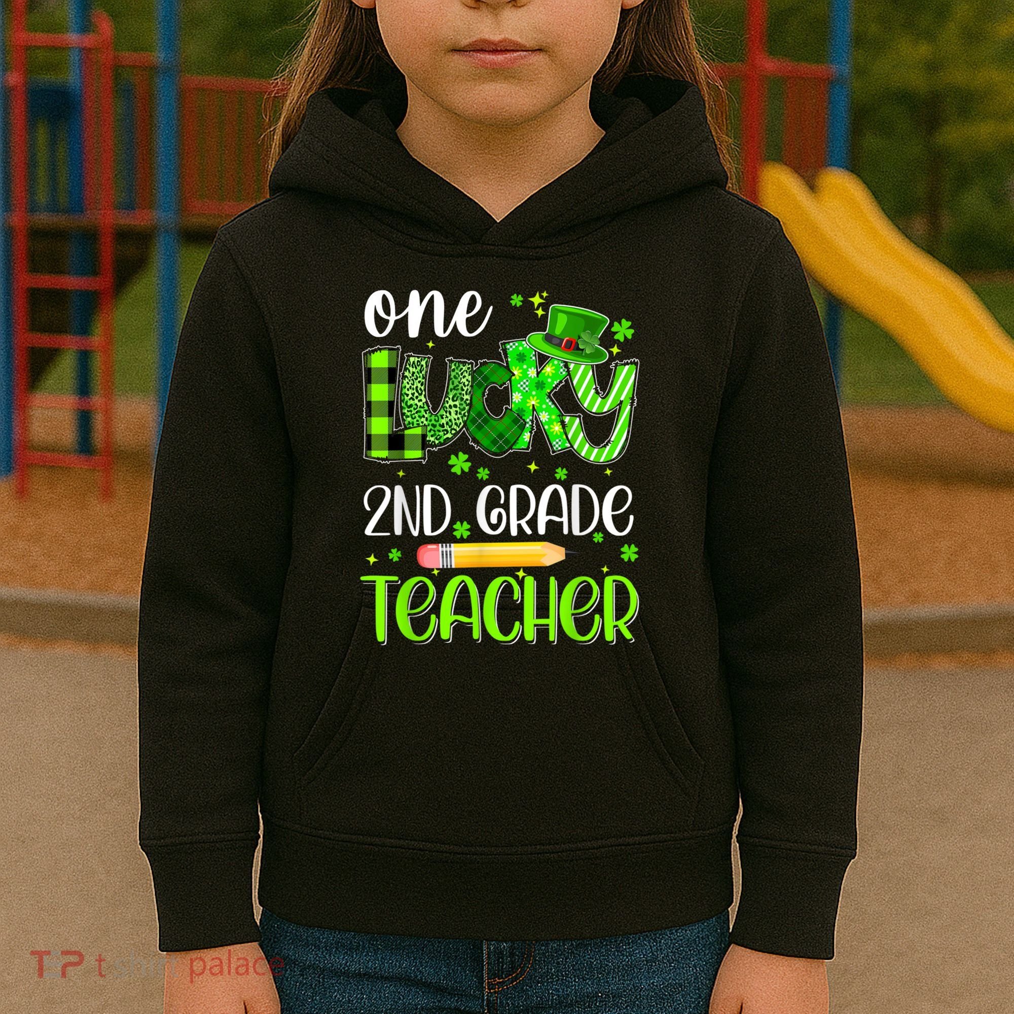 One Lucky 2nd Grade Teacher Pencil Shamrock St Patricks Day Kids Hoodie