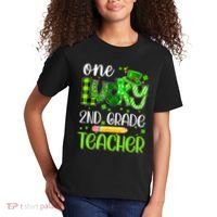 One Lucky 2nd Grade Teacher Pencil Shamrock St Patricks Day Kids T-Shirt thumb 2