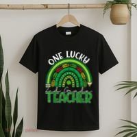 One Lucky 2nd Grade Teacher St Patricks Day Teacher Rainbow T-Shirt thumb 2