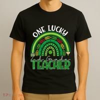 One Lucky 2nd Grade Teacher St Patricks Day Teacher Rainbow T-Shirt thumb 3