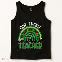 One Lucky 2nd Grade Teacher St Patricks Day Teacher Rainbow Tank Top thumb 2