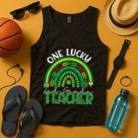 One Lucky 2nd Grade Teacher St Patricks Day Teacher Rainbow Tank Top thumb 4