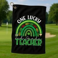 One Lucky 2nd Grade Teacher St Patricks Day Teacher Rainbow Golf Towel thumb 1
