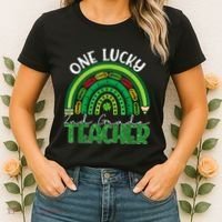 One Lucky 2nd Grade Teacher St Patricks Day Teacher Rainbow Women's T-Shirt thumb 2