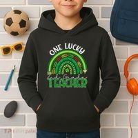 One Lucky 2nd Grade Teacher St Patricks Day Teacher Rainbow Kids Hoodie thumb 2