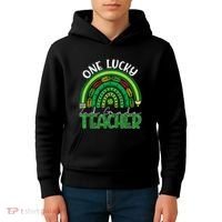 One Lucky 2nd Grade Teacher St Patricks Day Teacher Rainbow Kids Hoodie thumb 4