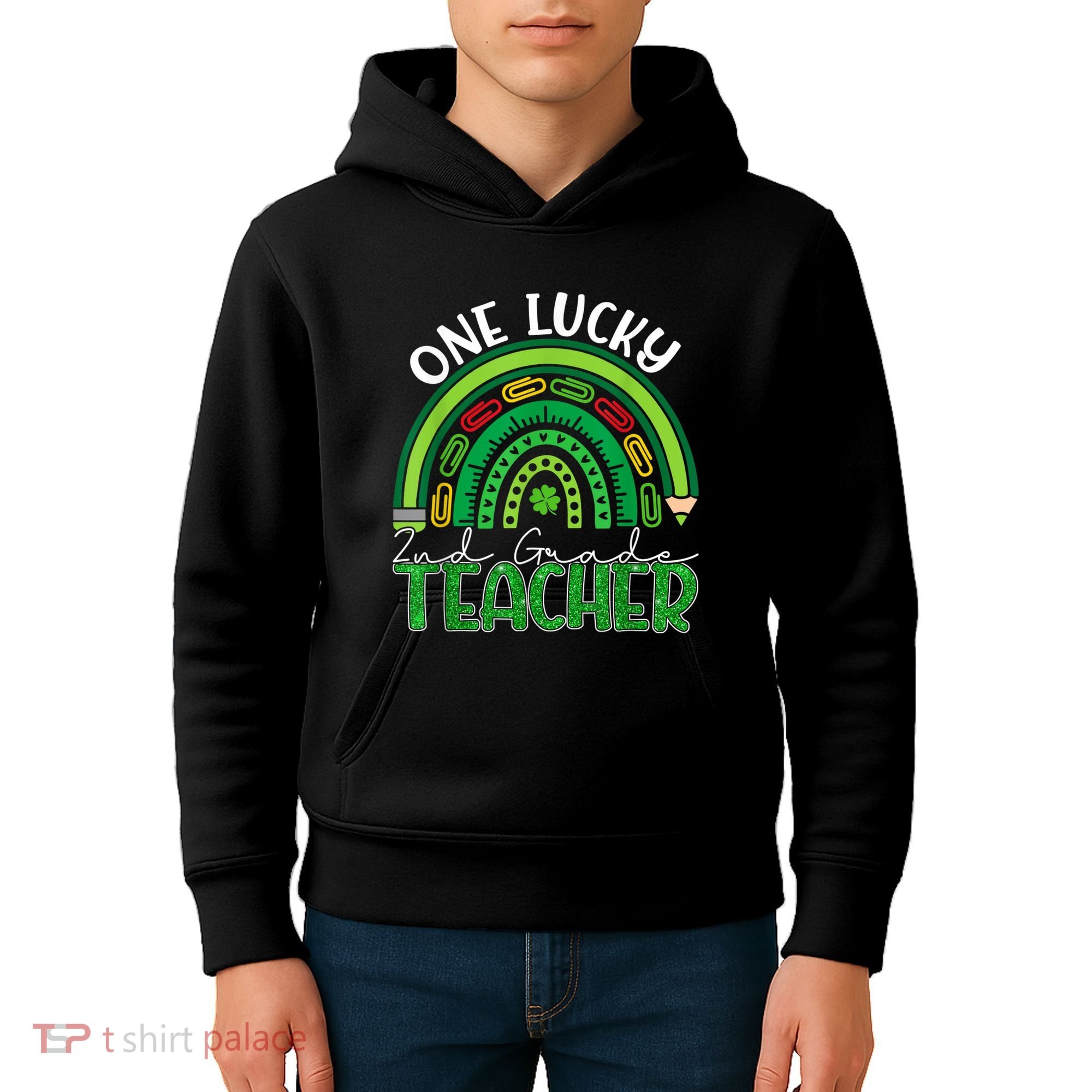 One Lucky 2nd Grade Teacher St Patricks Day Teacher Rainbow Kids Hoodie